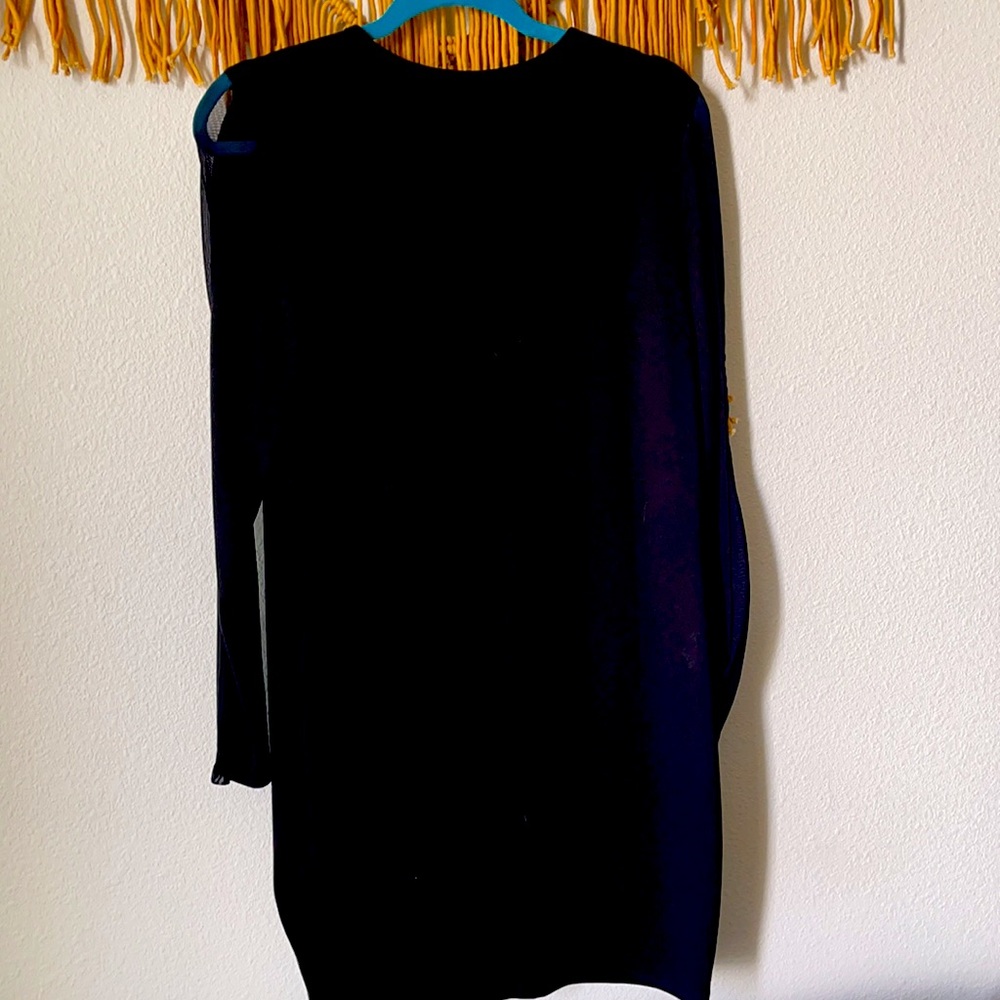 H&M thick cotton midi dress fitted body long mesh sleeve - Picture 3 of 6